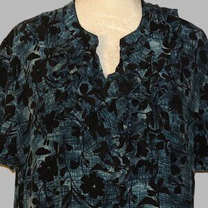 Pendleton Women's Short Sleeve Button Down Blouse Front Ruffles Size 14W (C347)